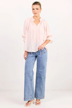 Load image into Gallery viewer, Among The Brave Expedition Shirred Neck Short Sleeve Top - Blush Self Stripe Hyde Boutique
