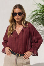 Load image into Gallery viewer, Among The Brave Expedition Shirred Neck Short Sleeve Top - Burgundy Arriving Thursday
