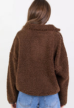 Load image into Gallery viewer, Stories Be Told Untold Quarter Zip Sherpa Sweatshirt - Chocolate Hyde Boutique
