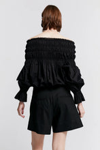 Load image into Gallery viewer, Karen Walker Prairie Organic Cotton Shirred Blouse - Black  Hyde Boutique   

