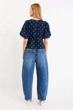 Load image into Gallery viewer, Stories be Told Finali Bubble Sleeve Top - Navy Polka Dot Hyde Boutique
