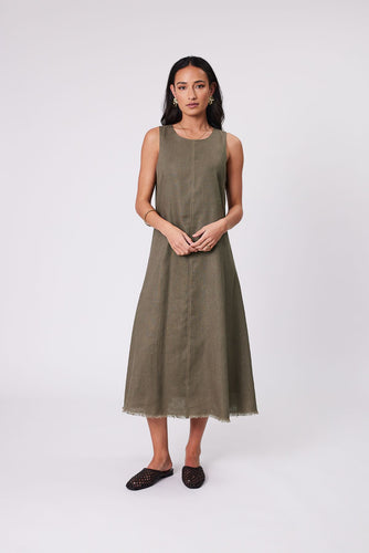 Marlow Florence Linen Dress - Kelp  Hyde Boutique   