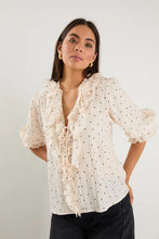 Load image into Gallery viewer, Ivy + Jack Garnish Spot Frill Front Mid Sleeve Top - Cream Black Polka Dot
