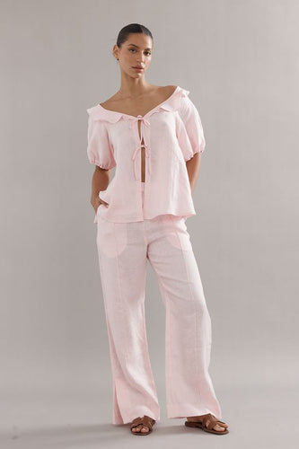 Caitlin Crisp Little Darling Blouse - Pink Linen Hyde Boutique