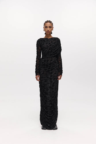 Harris Tapper Rosie Wrap Dress - Black Mesh Velvet Hyde Boutique