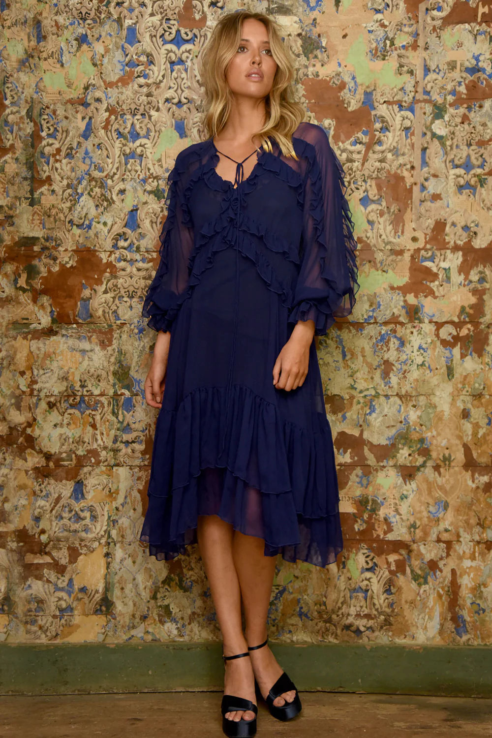 Trelise Cooper Frill At Ease Dress Navy Hyde Boutique