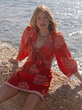 Load image into Gallery viewer, Kivari Indira Tie Front Mini Dress - Coral Hyde Boutique
