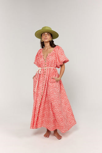 La Bohéme Girls Camila Maxi Dress - Coral Oat Leopard Hyde Boutique