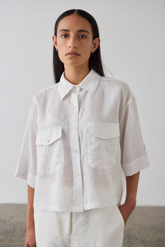Laing Cropped Tab Shirt - White Hyde Boutique
