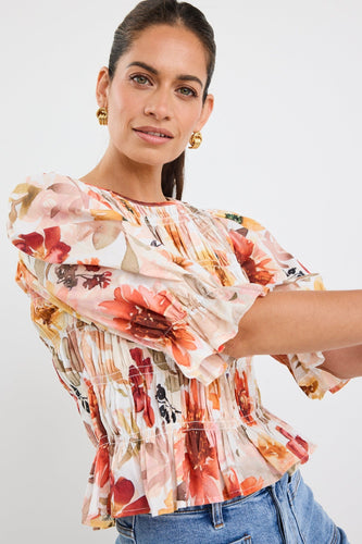 Ivy + Jack Melodic Shirred Body Short Sleeve Top - Sunrise Meadow Hyde Boutique
