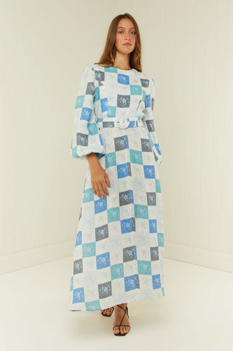 Palm Noosa Melrose Dress - Blue Floral Tile  Hyde Boutique   