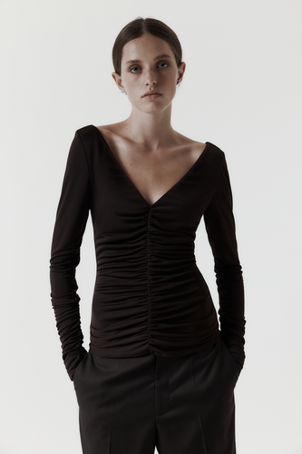 Rebe Ruched Long Sleeve Tee - Balsamic Hyde Boutique
