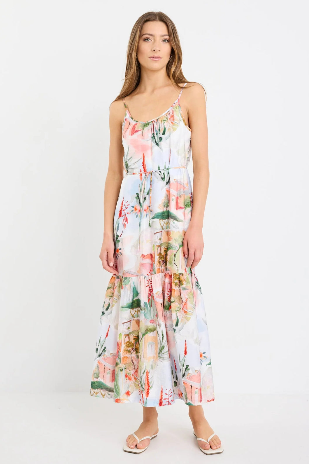Among The Brave Relax Strappy Tiered Midi Dress - Tuscan Sunset