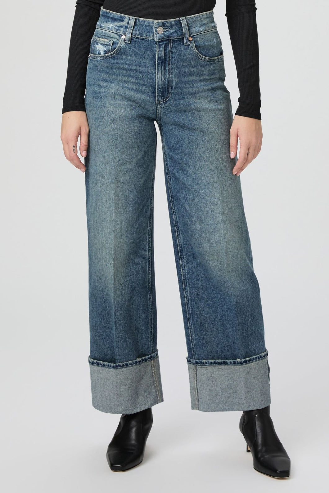 Paige Sasha Ankle Wide Cuff Jean - Blue Note Distressed Hyde Boutique