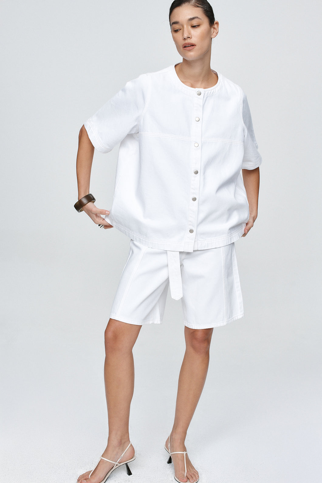 Marle Short Sleeve Seam Shirt - Blanc