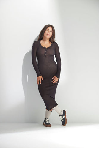 Standard Issue Cotton Henley Dress - Black Hyde Boutique