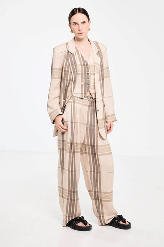 Salasai Palazzo Blazer - Camel Check Linen  Hyde Boutique   