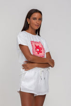 Load image into Gallery viewer, Blak Say So Tee - White with Pink/Red Peppa Hart Flower Hyde Boutique
