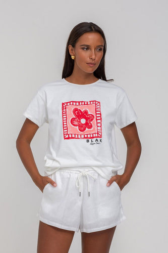 Blak Say So Tee - White with Pink/Red Peppa Hart Flower Hyde Boutique