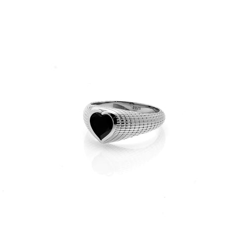Silk & Steel Romantique Heart Signet Ring - Black / Silver  Hyde Boutique   