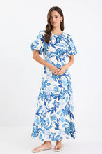 Load image into Gallery viewer, Stories Be Told Stage Puff Sleeve Floaty Maxi Dress - Blue Floral
