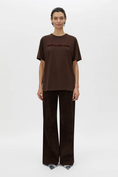 Camilla and Marc Tia Flocking Logo Tee - Bitter Chocolate Hyde Boutique
