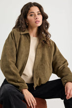 Load image into Gallery viewer, Stories Be Told Troupe Mock Suede Zip Through Bubble Hem Jacket - Khaki Apparel > Women > Clothing > Jackets > Faux Leather Jackets > Bubble Hem Jackets > Stories Be Told Hyde Boutique
