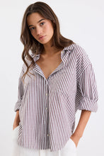Load image into Gallery viewer, Stories Be Told You Got This Boyfriend Shirt - Chocolate Stripe Arriving Saturday
