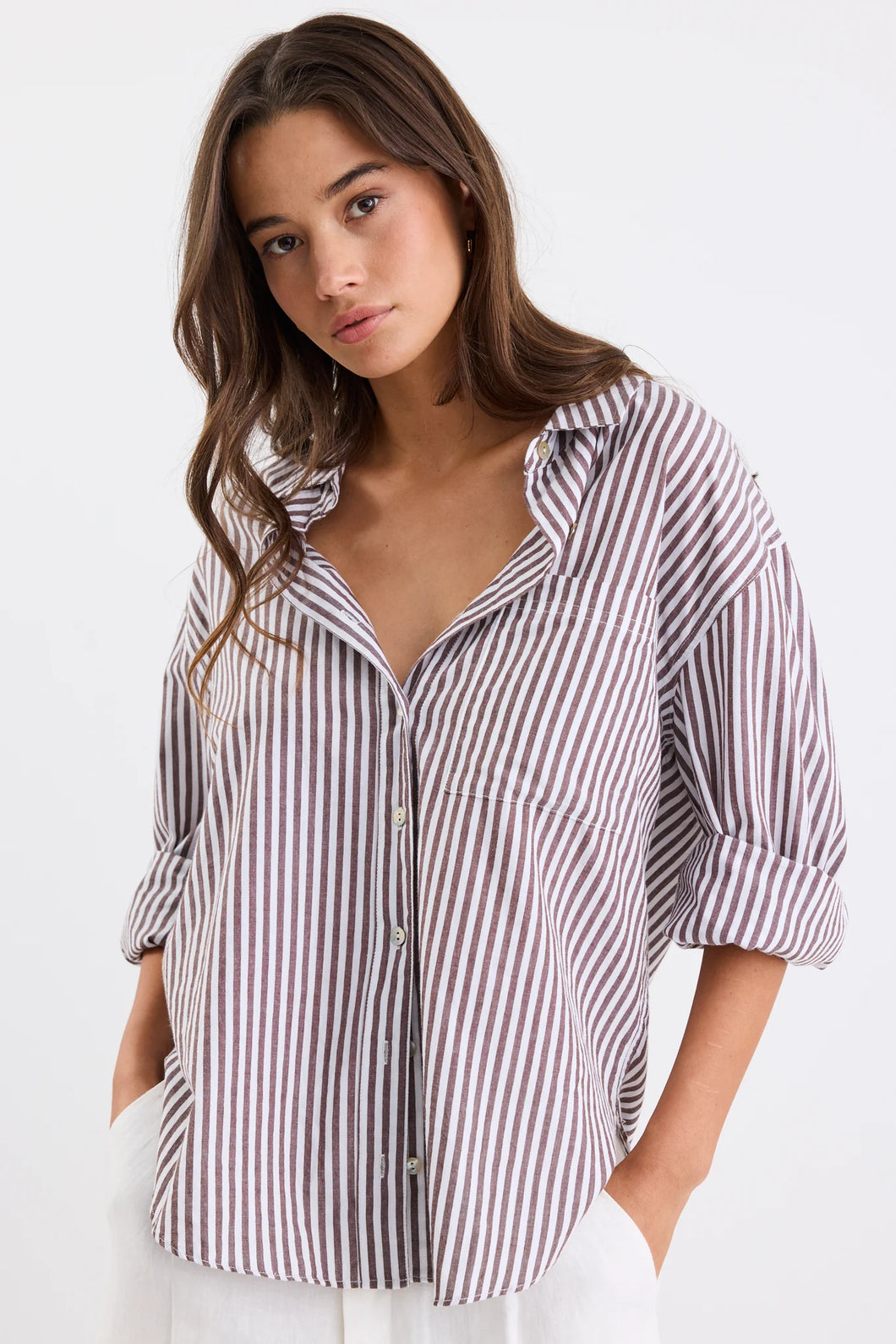 Stories Be Told You Got This Boyfriend Shirt - Chocolate Stripe Arriving Saturday