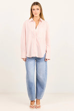 Load image into Gallery viewer, Stories Be Told You Got This Pink Beige Stripe Oversized Boyfriend Shirt Arriving Friday
