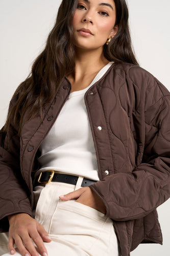 Stories Be Told Apex Collarless Puffer Jacket - Chocolate | PRE ORDER Arriving 2nd May Hyde Boutique