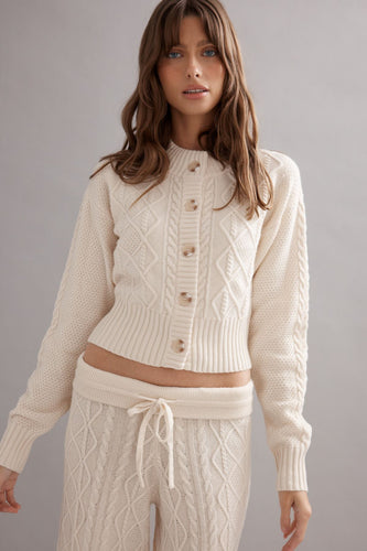 Caitlin Crisp Cable Knit Cardigan - Ivory Hyde Boutique