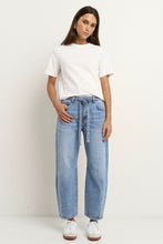 Load image into Gallery viewer, Stories Be Told Campus Tie Waist Barrel Jeans - Light Blue Hyde Boutique
