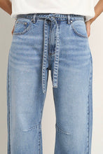 Load image into Gallery viewer, Stories Be Told Campus Tie Waist Barrel Jeans - Light Blue Hyde Boutique
