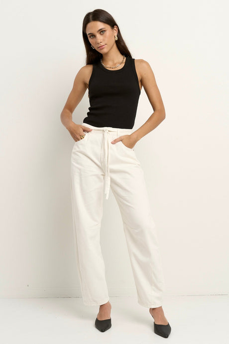 Ivy + Jack Campus Tie Waist Barrel Jeans - Ecru Hyde Boutique