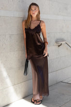 Load image into Gallery viewer, Georgia Zoe Noir - Chocolate Satin Lace Trim Cami
