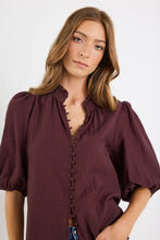 Load image into Gallery viewer, Ivy + Jack Continuance Semi Sheer High Neck Buttoned Short Sleeve Top - Chocolate Apparel > Women > Clothing > Tops > Short Sleeve Tops > Ivy Jack Hyde Boutique
