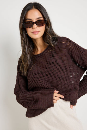 RE:UNION Label Dawn Crochet Knit Jumper - Chocolate Hyde Boutique