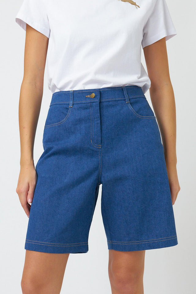 Kate Sylvester Denim Short - Mid-blue Indigo  Hyde Boutique   