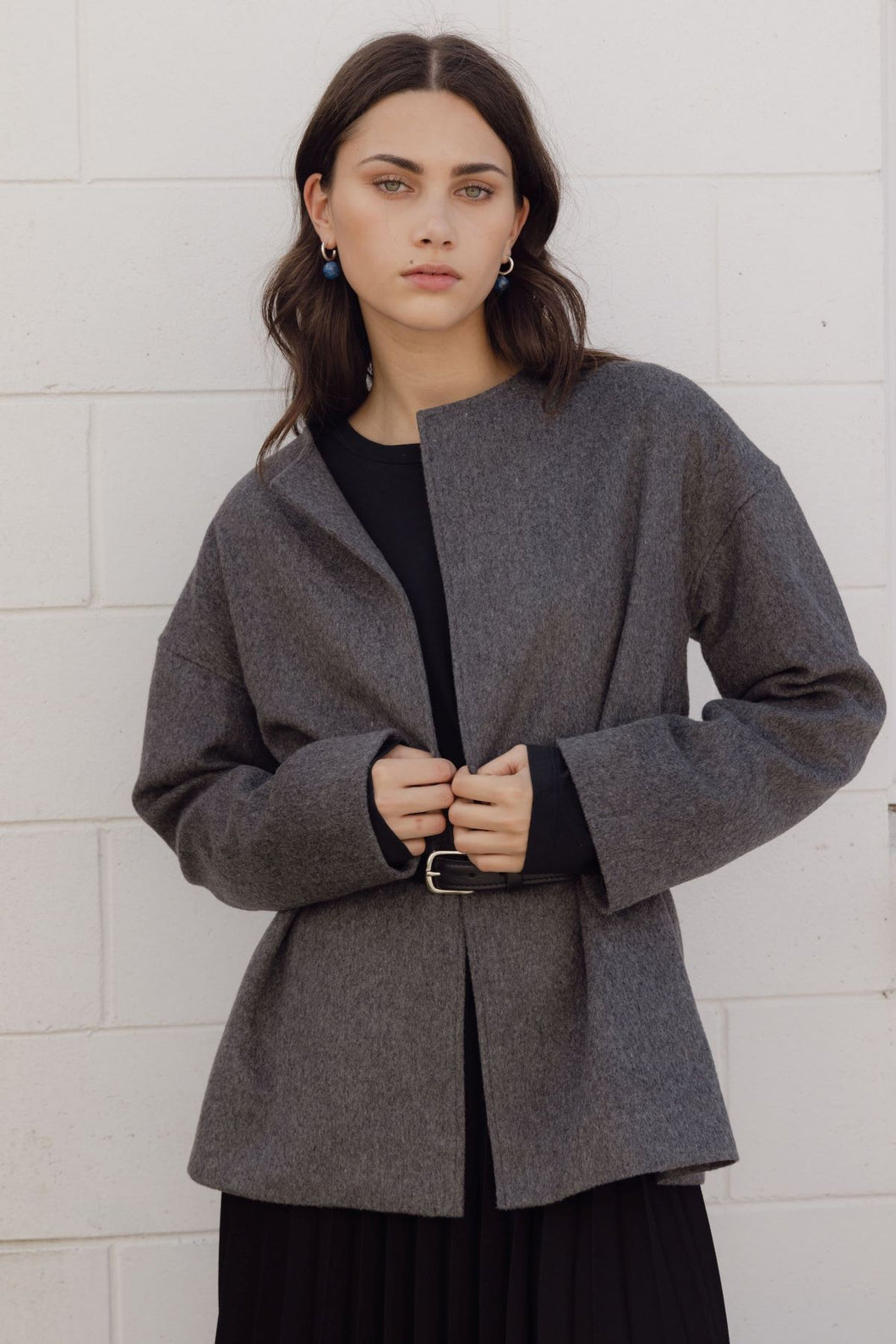 IDAE Drop Shoulder Coat - Charcoal  Hyde Boutique   