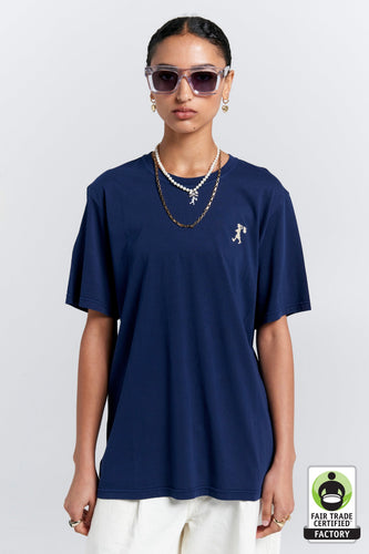 Karen Walker Embroidered Runaway Girl Classic T-Shirt - Navy Hyde Boutique