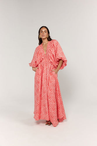 La Bohème Girls Essie V Neck Maxi Dress - Coral Oat Leopard Hyde Boutique