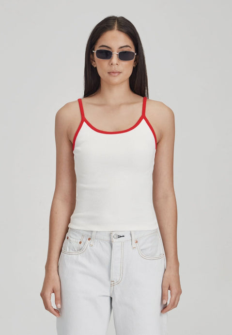 Commoners Fitted Rib Cami - White with Red Hyde Boutique