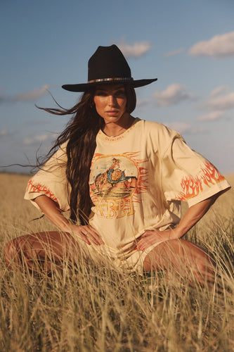 Sabbi The Flaming Cowboy Tee - Sand Hyde Boutique