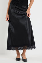 Load image into Gallery viewer, Georgia Zoe Margarita - Black Satin Lace Trim Bais Maxi Skirt
