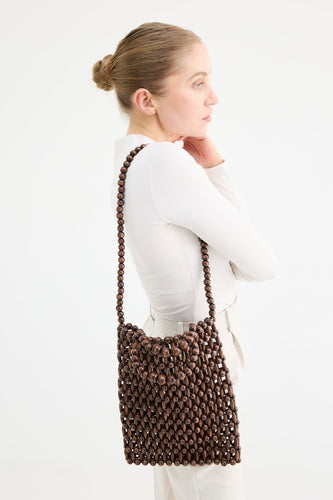 La Tribe Gia Beaded Tote Bag - Brown Hyde Boutique