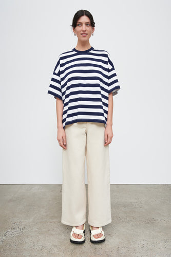 Kowtow Oversized Boxy Tee - Navy White Stripe Shirts & Tops Kowtow   