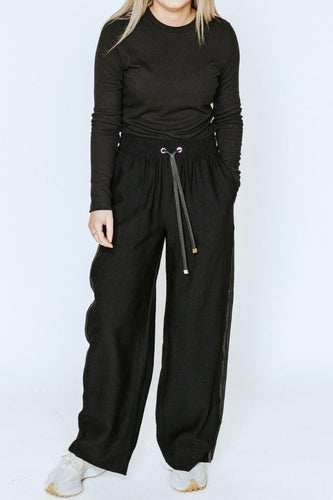 Moke Indiana Women's Wide Leg Pant - Black With Satin Hyde Boutique