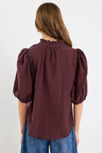 Load image into Gallery viewer, Ivy + Jack Continuance Semi Sheer High Neck Buttoned Short Sleeve Top - Chocolate Apparel > Women > Clothing > Tops > Short Sleeve Tops > Ivy Jack Hyde Boutique
