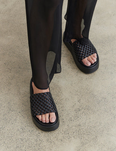 La Tribe Knotted Platform Slide - Black  Hyde Boutique   